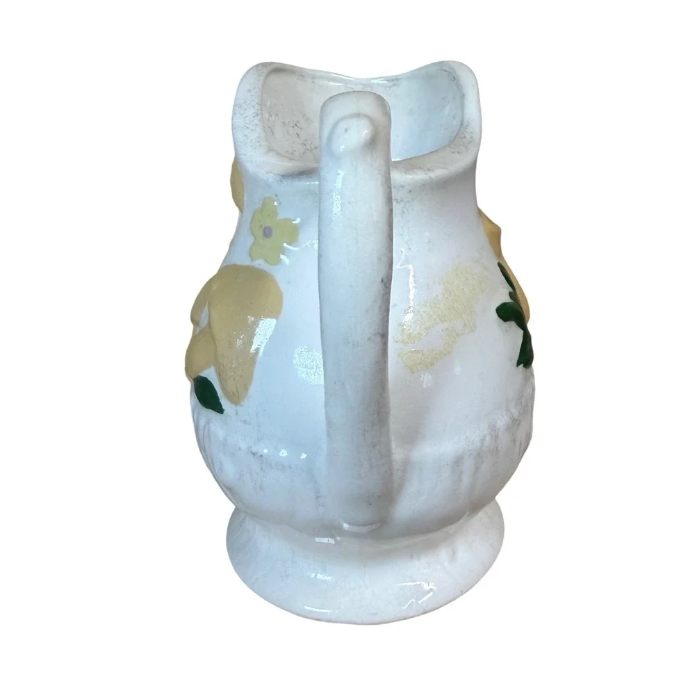 Vintage Mushroom Ceramic Pitcher‎ Yellow Relief 3D Cottagecore Retro Creamer